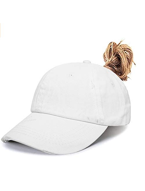 Leotruny Women Washed Cotton High Ponytail Baseball Cap