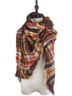 VIVIAN & VINCENT Women's Plaid Blanket Winter Scarf Warm Wrap Oversized Shawl Cape