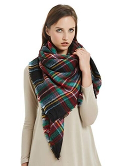 VIVIAN & VINCENT Women's Plaid Blanket Winter Scarf Warm Wrap Oversized Shawl Cape