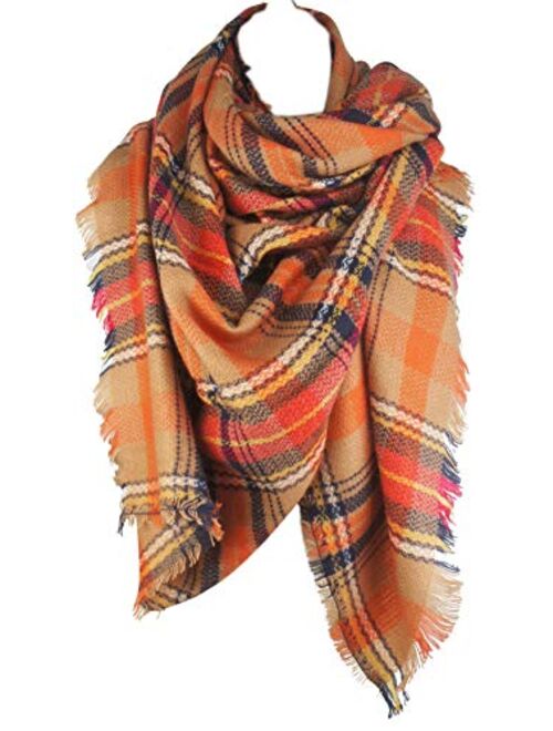 VIVIAN & VINCENT Women's Plaid Blanket Winter Scarf Warm Wrap Oversized Shawl Cape