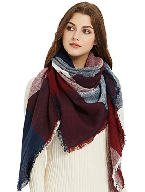 VIVIAN & VINCENT Women's Plaid Blanket Winter Scarf Warm Wrap Oversized Shawl Cape