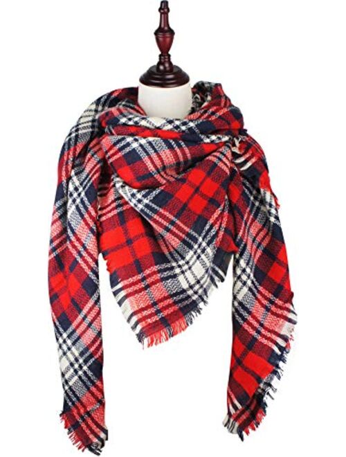 VIVIAN & VINCENT Women's Plaid Blanket Winter Scarf Warm Wrap Oversized Shawl Cape