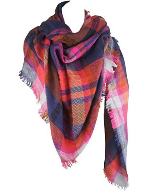 VIVIAN & VINCENT Women's Plaid Blanket Winter Scarf Warm Wrap Oversized Shawl Cape