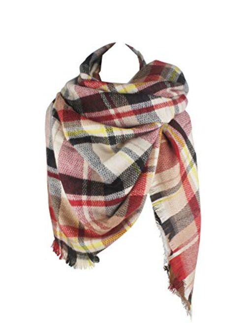 VIVIAN & VINCENT Women's Plaid Blanket Winter Scarf Warm Wrap Oversized Shawl Cape