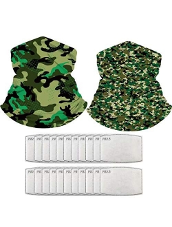 NiUB5 Neck Gaiter Set of 2 Multi-Purpose Bandana Balaclava Face Covering Headwear with 20PCS PM 2.5 Activated Carbon Filter