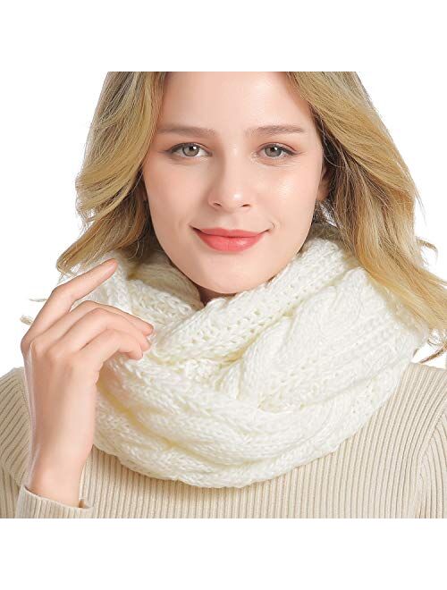 QUEENFUR Winter Women Thick Cable Knit Ribbed Infinity Circle Loop Scarf