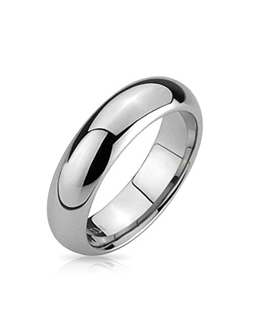 Bling Jewelry Plain Simple Dome Couples Black Silver Rose Gold Plated Titanium Wedding Band Ring for Men Women Comfort 6MM Size 4-14