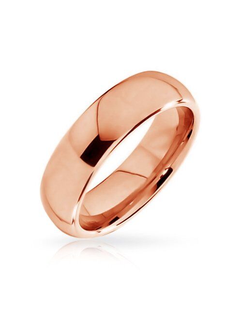 Bling Jewelry Plain Simple Dome Couples Black Silver Rose Gold Plated Titanium Wedding Band Ring for Men Women Comfort 6MM Size 4-14