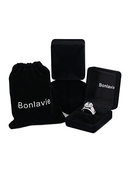 BONLAVIE 3.45ct 925 Sterling Silver Cubic Zirconia Halo Anniversary Wedding Band Engagement Ring Bridal Set