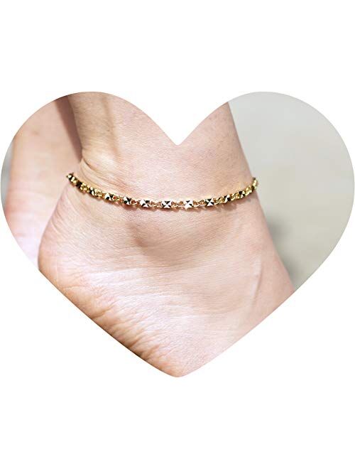 LIFETIME JEWELRY 4mm Diamond Cut Star Flat Link Chain Anklet 24k Real Gold Plated