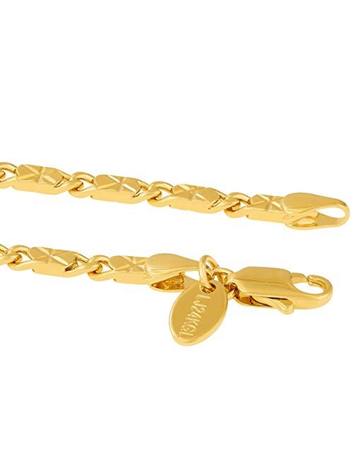 LIFETIME JEWELRY 4mm Diamond Cut Star Flat Link Chain Anklet 24k Real Gold Plated