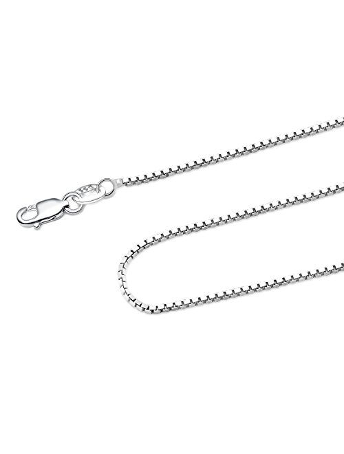 925 Sterling Silver .8MM Box Chain - Italian Necklace - Super Thin & Strong - 16" - 30"