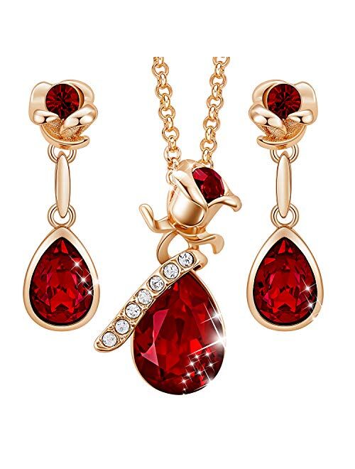 CDE Rose Flower Jewelry Set for Women 18K Rose Gold /White Gold Plated Earrings and Necklace Set Embellished with Crystals from Austria Christmas Jewel Gifts for Mom