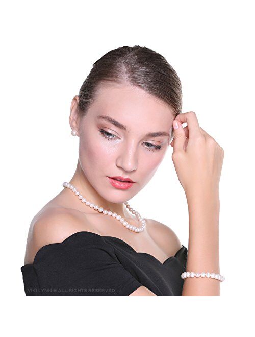 Freshwater Cultured Pearl Necklace Set Includes Stunning Bracelet and Stud Earrings Jewelry for Women - VIKI LYNN