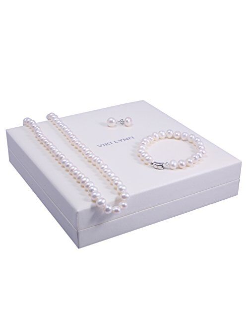 Freshwater Cultured Pearl Necklace Set Includes Stunning Bracelet and Stud Earrings Jewelry for Women - VIKI LYNN