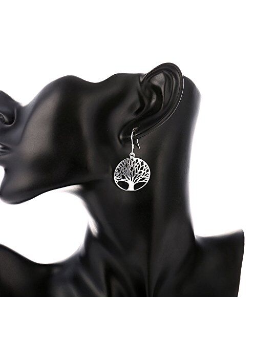 Tree of Life Earrings,Fashion Jewelry Sterling Silver Plated Tree Pendants Drop Dangle Earrings Necklace Set for Women Girls