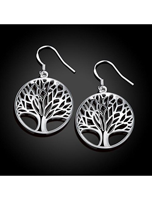 Tree of Life Earrings,Fashion Jewelry Sterling Silver Plated Tree Pendants Drop Dangle Earrings Necklace Set for Women Girls