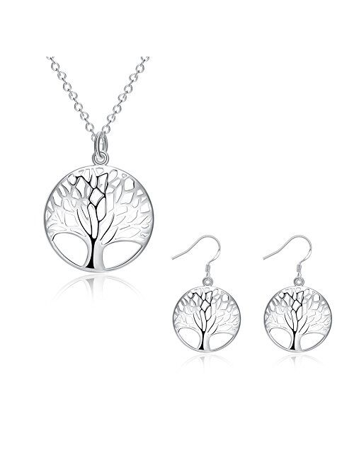 Tree of Life Earrings,Fashion Jewelry Sterling Silver Plated Tree Pendants Drop Dangle Earrings Necklace Set for Women Girls