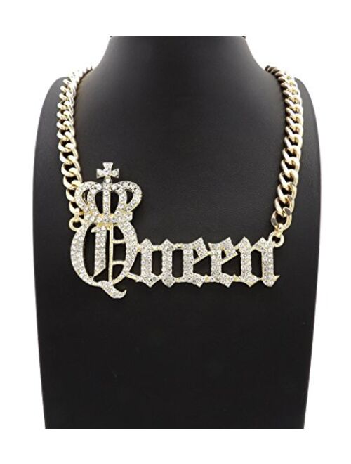 Fashion 21 Women's Statement Queen Necklace, Bamboo Pierced Earring in Gold Tone