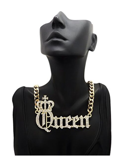 Fashion 21 Women's Statement Queen Necklace, Bamboo Pierced Earring in Gold Tone