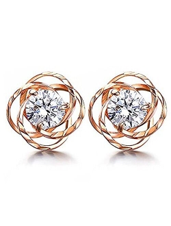 findout Women Flower Earring Rose Gold Plated 925 Silver Basic Love Cubic Zirconia Flower Elegant Pendant Necklace Earrings For Women Girls Children(f1773)