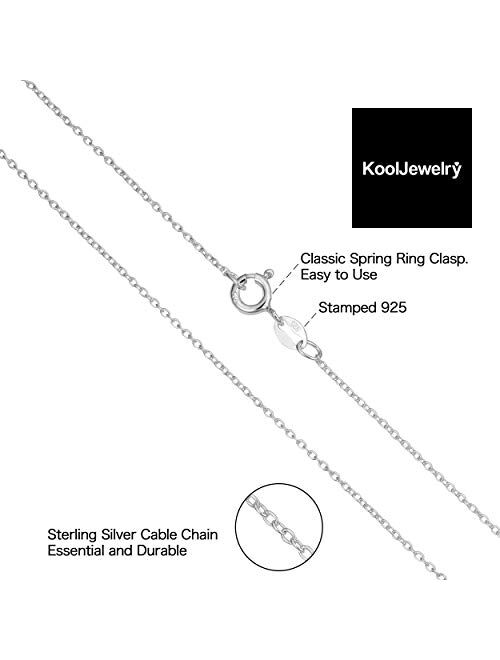 Kooljewelry Sterling Silver Round Cable Chain Necklace (1.2 mm, 1.6 mm or 2.1 mm)