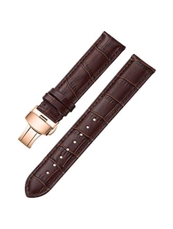 iStrap Leather Watch Band -Alligator Grain Embossed Pattern Calfskin Replacement Strap-Stainless Steel Deployment Buckle with Push Buttons-Bracelet for Men Women-18mm 19m