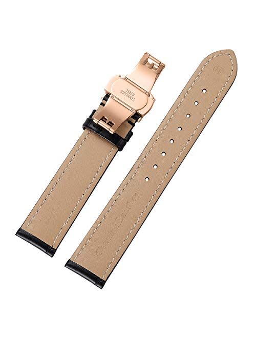 iStrap Leather Watch Band -Alligator Grain Embossed Pattern Calfskin Replacement Strap-Stainless Steel Deployment Buckle with Push Buttons-Bracelet for Men Women-18mm 19m