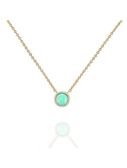 14K Gold Plated Round Created Opal Necklace | Opal Necklaces for Women