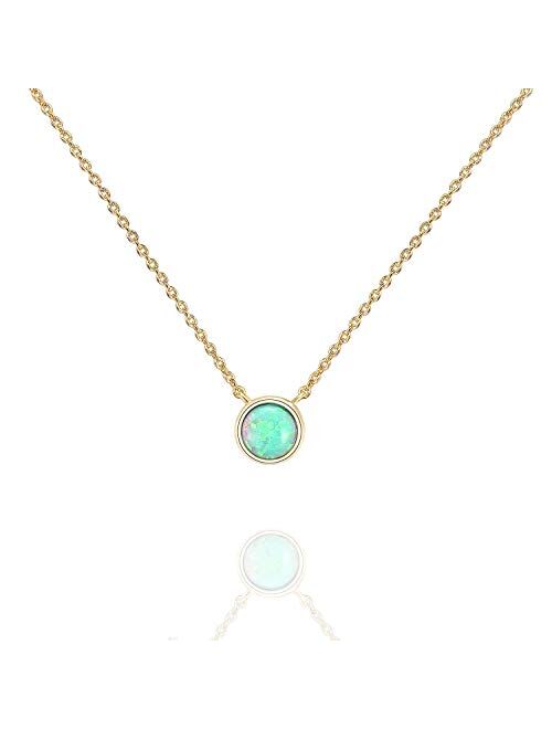 PAVOI 14K Gold Plated Round Created Opal Necklace | Opal Necklaces for Women