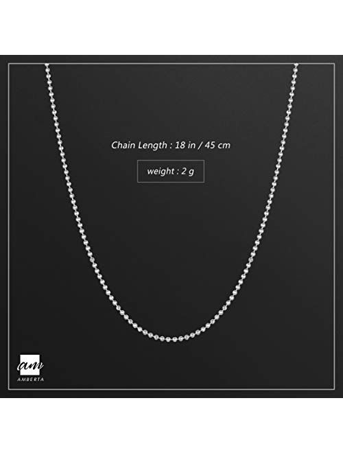 Amberta 925 Sterling Silver 1.2 mm Ball Bead Chain Necklace 14" 16" 18" 20" 22" 24" 28" 32" 36" in