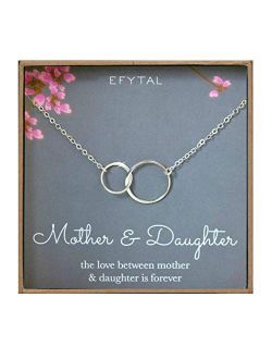 EFYTAL Mother Daughter Necklace - Sterling Silver Two Interlocking Infinity Double Circles, Mothers Day Jewelry Birthday Gift