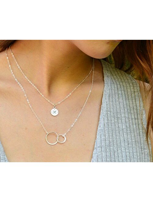 EFYTAL Mother Daughter Necklace - Sterling Silver Two Interlocking Infinity Double Circles, Mothers Day Jewelry Birthday Gift