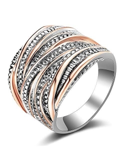 Mytys 2 Tone Intertwined Crossover Statement Ring Fashion Chunky Band Rings for Women Men Gold Silver Rose Gold Plated Wide Index Finger Rings Costume Jewelry