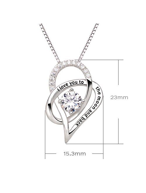 ALOV Jewelry Sterling Silver I Love You to The Moon and Back Love Heart Cubic Zirconia Pendant Necklace