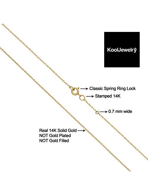 KoolJewelry 14k Yellow Gold Lightweight Thin Rope Chain Necklace (0.7 mm, 0.9 mm, 1 mm or 1.3 mm)