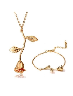 Rose Flower Necklace 18K Gold Plated Silver Rose Jewelry Gift for Women Girl