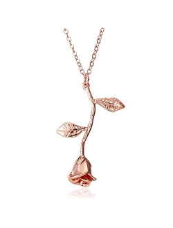 Rose Flower Necklace 18K Gold Plated Silver Rose Jewelry Gift for Women Girl