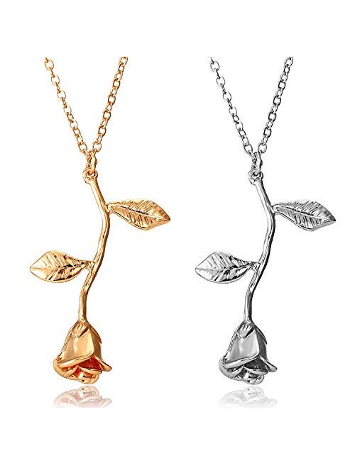 Rose Flower Necklace 18K Gold Plated Silver Rose Jewelry Gift for Women Girl