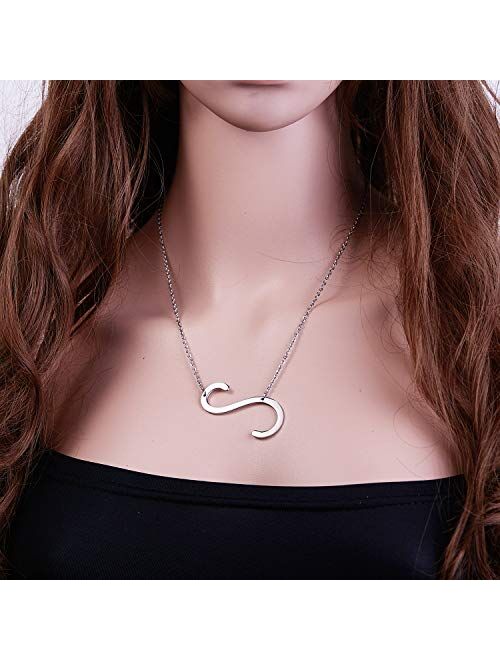 RINHOO Stainless Steel Large Silver Initial Alphabet 26 Big Letters Script Name Pendant Chain Necklace from A-Z