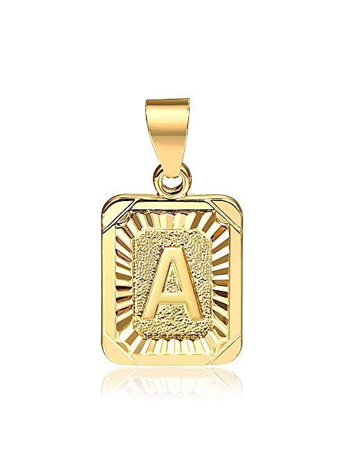 Hermah 26 Gold Plated Square Capital Initial Letter Charm Pendant Necklace for Men Women Box Steel Chain 18-22inch