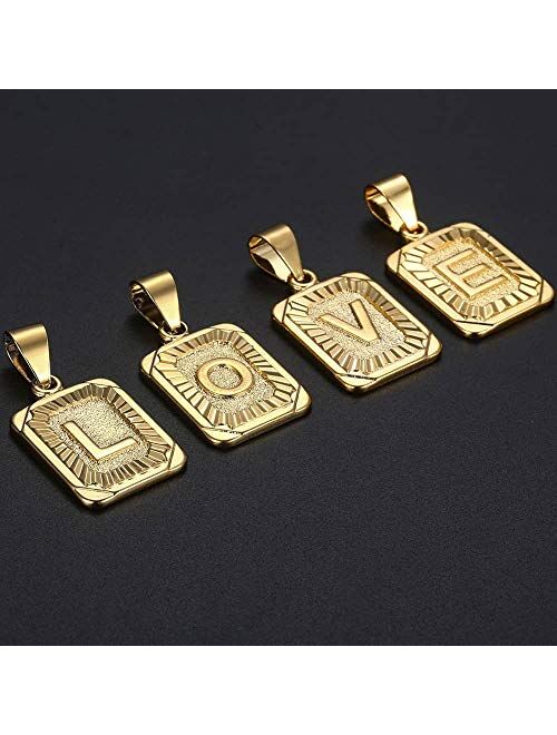 Hermah 26 Gold Plated Square Capital Initial Letter Charm Pendant Necklace for Men Women Box Steel Chain 18-22inch