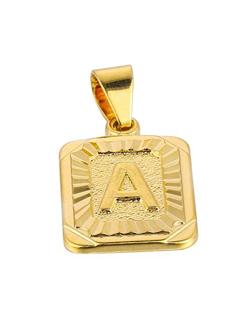 Hermah 26 Gold Plated Square Capital Initial Letter Charm Pendant Necklace for Men Women Box Steel Chain 18-22inch