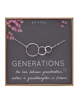 EFYTAL Generations Necklace for Grandma Gifts - Sterling Silver Mom Granddaughter Mothers Day Jewelry Birthday Gift