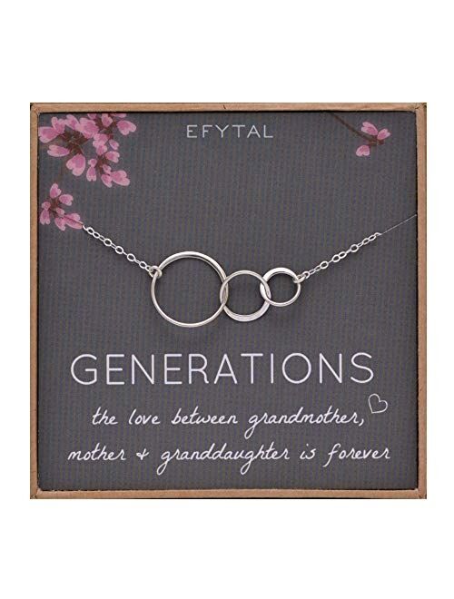 EFYTAL Generations Necklace for Grandma Gifts - Sterling Silver Mom Granddaughter Mothers Day Jewelry Birthday Gift