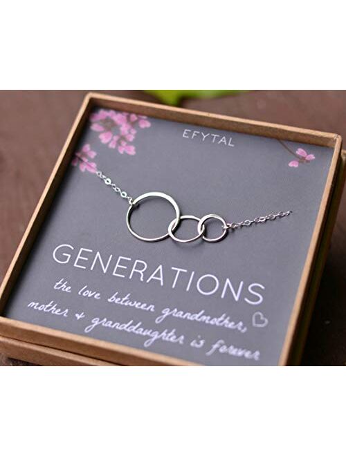 EFYTAL Generations Necklace for Grandma Gifts - Sterling Silver Mom Granddaughter Mothers Day Jewelry Birthday Gift