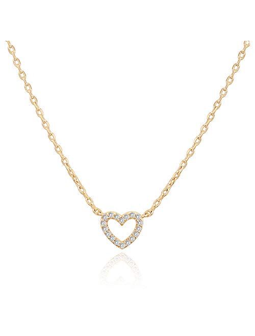 PAVOI 14K Gold Plated Heart/Dot/Bar/Triangle Necklace | Layered Necklaces | Gold Necklaces for Women | 18" Length with a 2" Extension