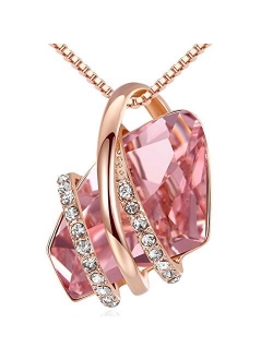 Leafael Wish Stone Pendant Necklace with Birthstone Crystal, 18K Rose Gold Plated/Silvertone, 18