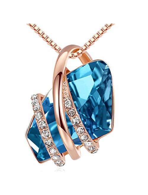 Leafael Wish Stone Pendant Necklace with Birthstone Crystal, 18K Rose Gold Plated/Silvertone, 18