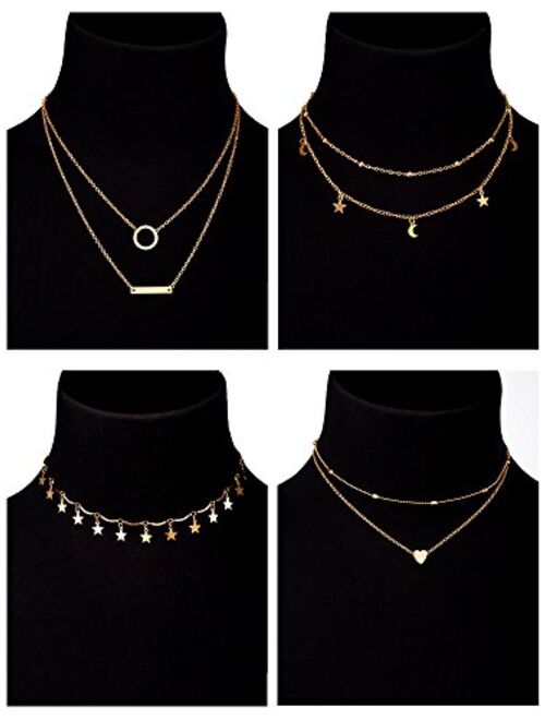 BBTO 9 Pieces Gold Layering Chain Choker Necklace Layered Pendant Statement Necklace for Women Girls (Style A)